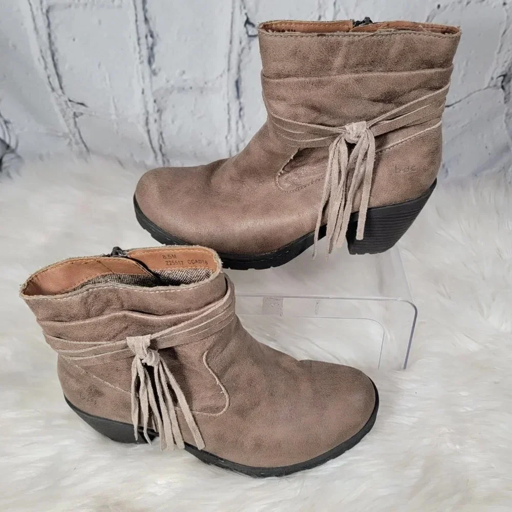 B.O.C Alicudi Womens Heeled Ankle Boot Boho Booties Tassel Casual Tan Neutral‎